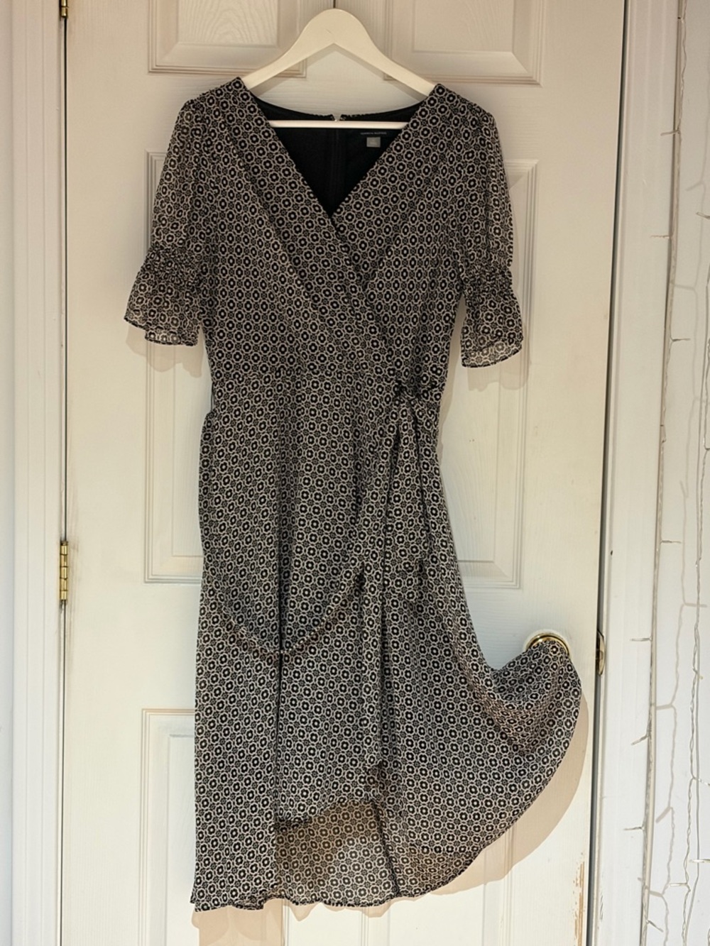 Tommy Hilfiger Black and White Geometric Wrap Midi Dress